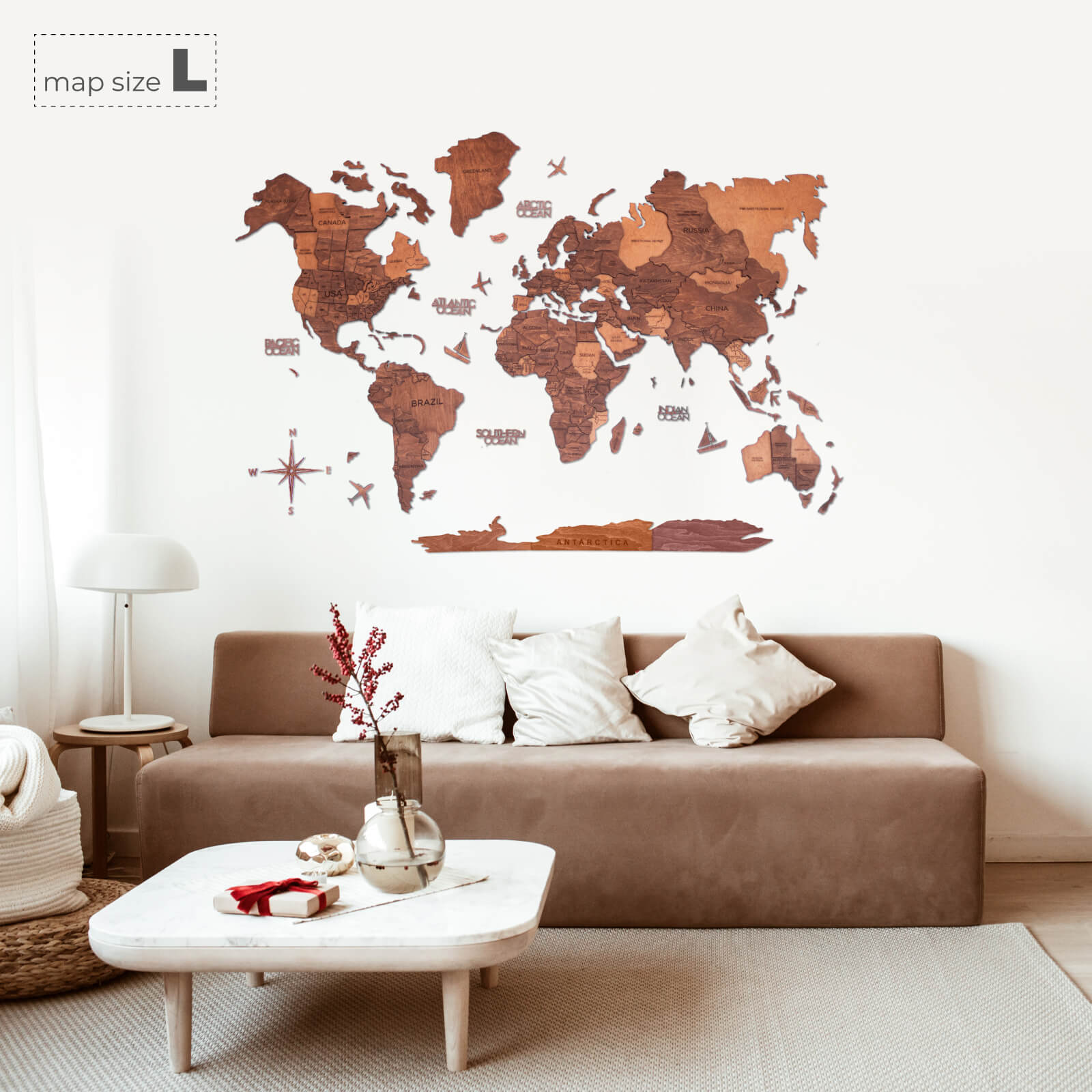 3D Wooden World Map Oak (for US only)